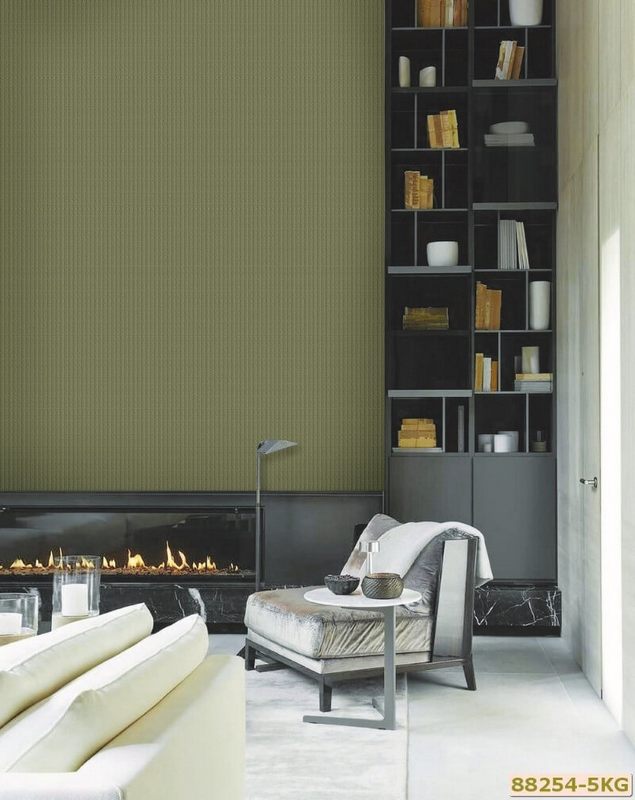 Sơn màu ghi giấy dán tường với tone màu xanh khi được kết hợp với đồ nội thất giúp không gian phòng khách trở nên rất ấm áp.